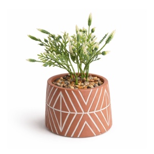 Plantă artificială decorativă 16 cm, în ghiveci ceramic roz cu model alb – design modern