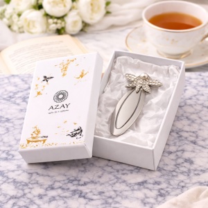 Dragonfly Metal Bookmark with Pearl and Crystals, 8 x 4.5 cm, Silver, Elegant Gift for Women, AZAY