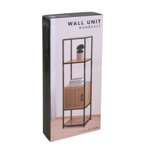 Dulap cu cadru metalic și rafturi MDF, design modern cu ușă din lemn, 43x33x153 cm, negru