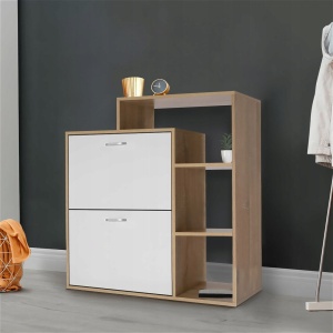 Dulap de pantofi cu 2 compartimente și bibliotecă laterală JUMI – Sonoma, 86x24x90 cm, PAL laminat