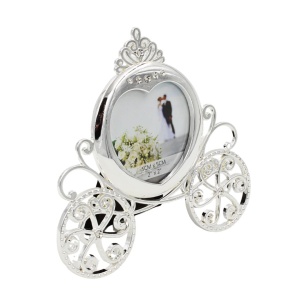 Set Cadou Elegant Trăsură – Ramă Foto + Cutie Bijuterii, Metal cu Cristale, Argintiu, Cadou Femei, AZAY