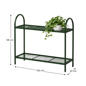 Etajeră pentru balcon și terasă, cu 2 polițe, din metal culoarea verde închis, 60x22x58 cm