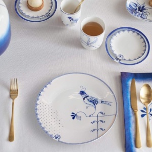Farfurie din porțelan, Pip Studio, White, 25.5 cm, colecția Pip & The Blue Bird