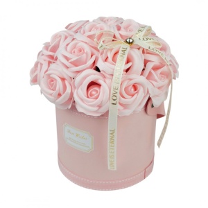 Flower box 21 trandafiri parfumați din săpun, cutie transparentă cu mâner, cadou elegant pentru femei, roz, BUK08R