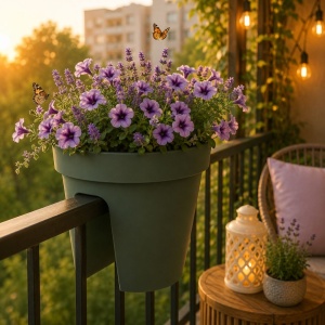 "Flower Bridge" hanging railing planter, 28 cm, dark green, for balcony, terrace, and garden
