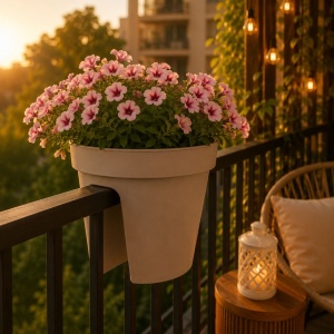 Flower Bridge railing planter, 28 x 25 cm, sandy beige, for balcony, terrace, and garden