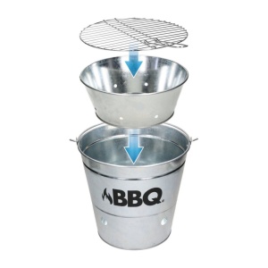 Găleată grătar BBQ din zinc Ø26 cm, portabilă, cu grătar și mâner, ideală pentru camping și picnic