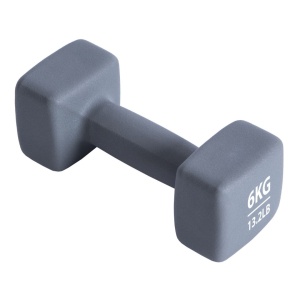 Ganteră neopren 6 kg Pure 2 Improve – capete pătrate, gri și ambalaj premium