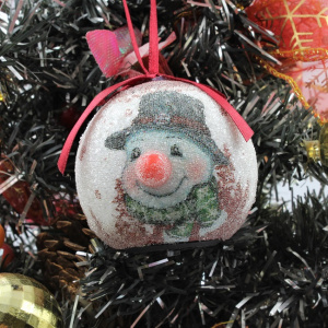 Glob decorativ alb cu roșu - Baby Snowman