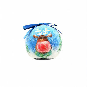 Glob decorativ bleu, cu brazi - model renul Rudolf