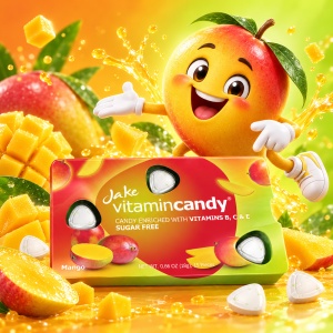Jake Vitamin Candy – bomboane fără zahăr cu Vitamina C, mango, cutie cu 12 blistere, 180 de dropsuri