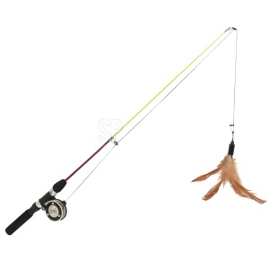 Jucărie interactivă pentru pisici, model undiță cu pene, 77 cm
