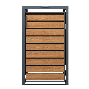 Mască pentru pubelă, Jumi, oțel galvanizat antracit, cu aspect lemn, 116x80x86 cm, pentru tomberon 240L