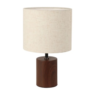Lampă de masă decorativă cu abajur textil și bază efect lemn, E27, 18x29.5 cm