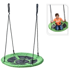 Leagăn tip cuib pentru copii, Koopman Ø100 cm, verde-negru, reglabil, suportă până la 100 kg, pentru exterior și grădină