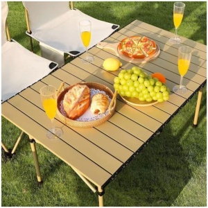 Masă pliabilă, cu cadru metalic și blat rezistent, compactă pentru camping – 95x56x50 cm, eCarla, SC09K