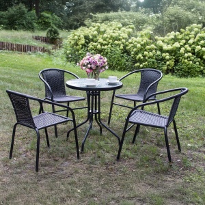 Masă rotundă Jumi, cu blat din sticlă, pentru curte, gradină, terasă sau balcon, diametru 60 cm