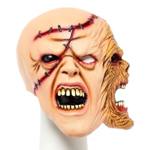 Mască pentru Halloween Amscan cu două fețe, accesoriu costum horror, din latex, One Size, 14+