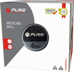 Minge medicinală 6 kg Pure 2 Improve – Gri/Negru, din cauciuc, pentru antrenamente funcționale