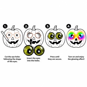 Ochi decorativi luminoși pentru dovleac Halloween, model galben, LED multicolor cu schimbare de culori, Amscan