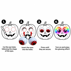 Ochi decorativi luminoși pentru dovleac Halloween, model roșu, LED multicolor cu schimbare de culori, Amscan