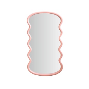 Oglindă decorativă, cu ramă ondulată, culoarea roz pudrat, 55x30x25 cm