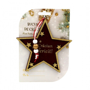Ornament brad Stea Crăciun Fericit 12x12 cm