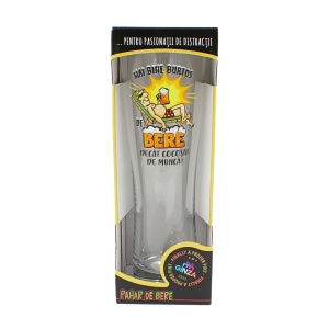 Pahar bere, 500 ml, mesaj funny “Mai bine burtos de bere decât cocoșat de muncă!”