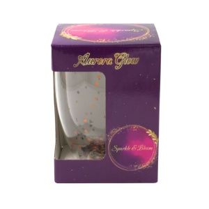 Pahar cu inserție de confetti steluțe gri și auriu, pereți dubli, sticlă borosilicată, 300 ml, Aurora Glow