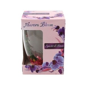 Pahar cu inserție de flori uscate galben, roz și verde, floarea miresei, pereți dubli, sticlă borosilicată, 300 ml, Aurora Bloom