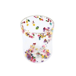 Pahar cu inserție de flori uscate multicolor, floarea miresei, pereți dubli, sticlă borosilicată, 200 ml, Aurora Bloom