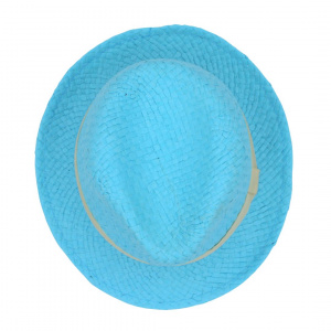 Pălărie de plajă bărbați Aristo, albastru, stil fedora, cu bandă bej, ușoară și respirabilă, protecție solară, diametru 27 cm