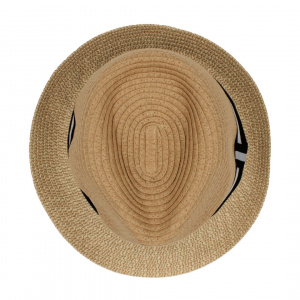 Pălărie de plajă bărbați Aristo, bej, stil fedora, bandă neagră decorativă, ușoară, respirabilă, diametru 27 cm