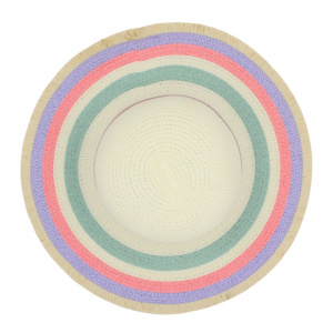 Pălărie de plajă damă Tiara bej cu cercuri multicolore pastel, din hârtie de paie, bor larg 39 cm, elegantă și ușoară