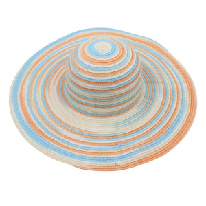 Pălărie de plajă damă Tiara, multicolor pastel (albastru, bej, piersică), boruri foarte largi, ușoară și respirabilă, protecție solară, diametru 45 cm