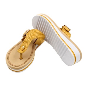 Papuci de Damă Perletti – Wedge Flip-Flop 4cm, cu platformă și textură împletită