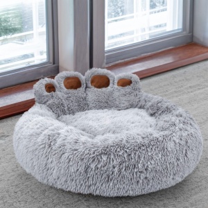 Pat rotund Jumi, pentru câini, în formă de lăbuță, gri, 60 cm