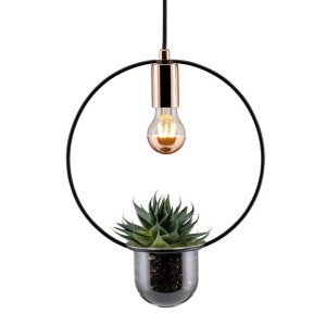 Pendul Neordic Tasja cu fir textil, pentru plante, max 1x20W bec E27, culoare negru/cupru 230V metal și sticlă