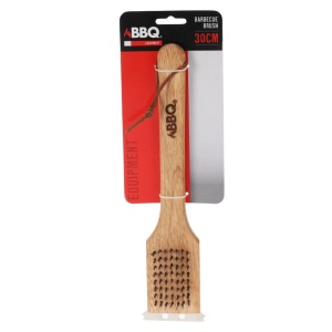 Perie curățare grătar BBQ 30 cm, din lemn cu peri metalici, accesoriu grill rezistent