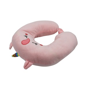 Pernă de călătorie, pentru copii, culoare roz, model unicorn