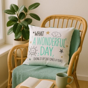 Pernă decorativă Nekupto - "What a Wonderful Day", 30x30 cm, bumbac