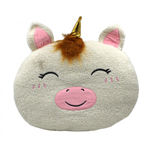 Pernuță albă pufoasă model unicorn 42cm