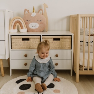 Pernuță roz pufoasă model unicorn 42cm