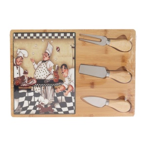 Platou pentru brânzeturi din bambus și dolomit – set cu 3 ustensile, 4 modele disponibile