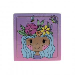 Puzzle lemn fetiță cu flori și albine - Img 1