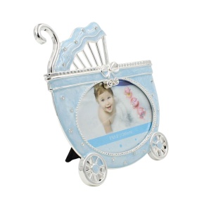 Ramă Foto Copii AZAY Tip Cărucior Bebe, Albastru, 13x9 cm, Decor Cameră Bebeluș, Cadou Nou-Născut, Cutie Cadou Premium Inclusă