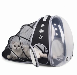 Rucsac pliabil transport animale de companie Jumi, cu fereastră transparentă și plasă extensibilă, ventilat, fund rigid, culoare negru-gri