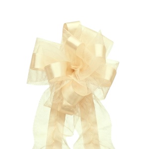 Self-forming tulle decorative bow for events, ivory