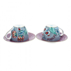 Set 2 căni cu farfurioare, Pip Studio, Light Blue, 120ml, colecția Flower Festival - Img 2