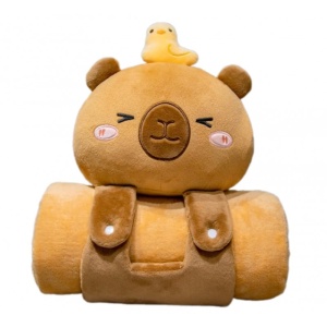 Set 2 în 1, pătură moale cu pernă Capybara, XL, 100x170 cm, eCarla, KOC19